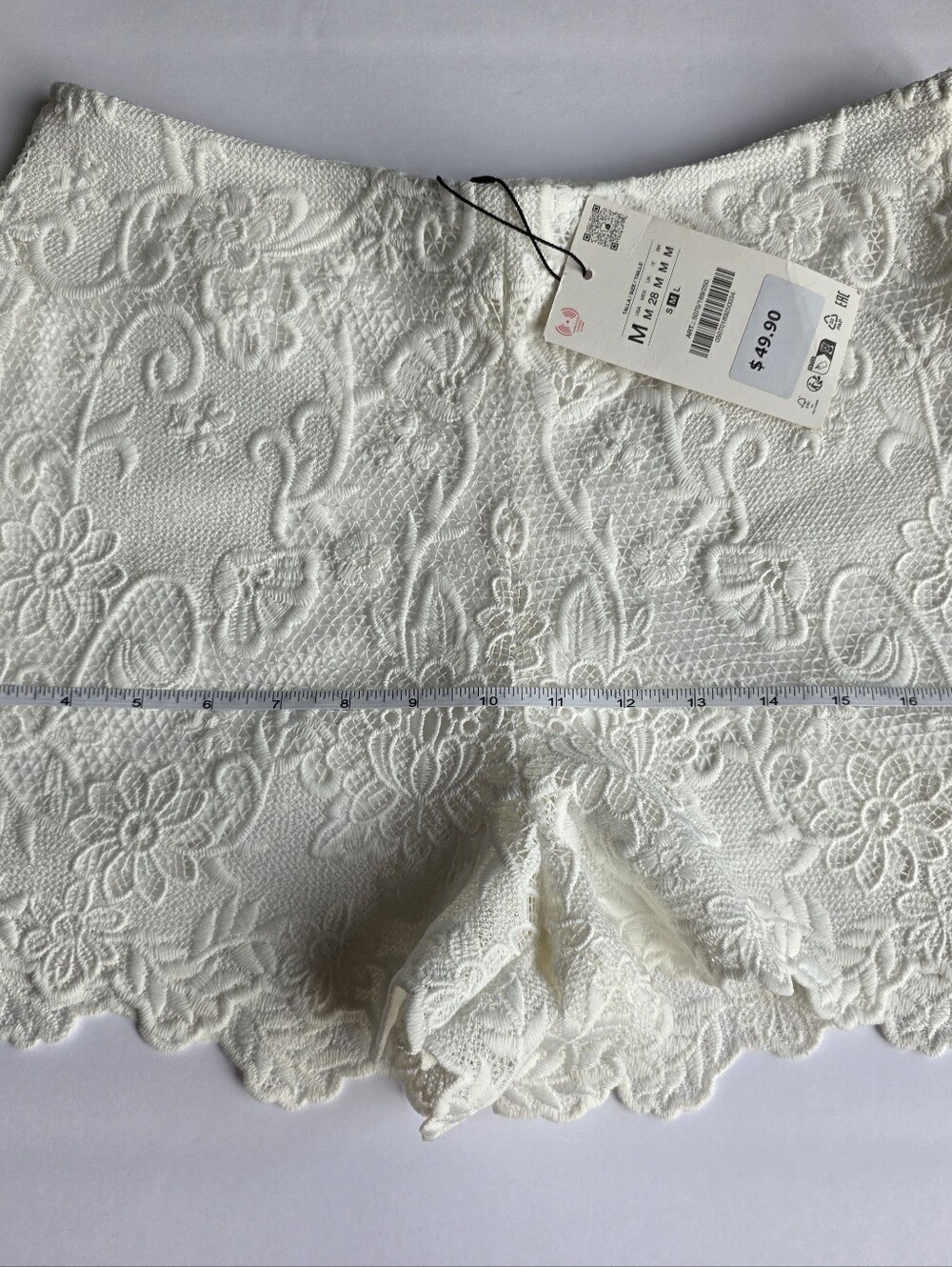 Zara White High-Rise Lace Floral Shorts - Picture 8 of 10